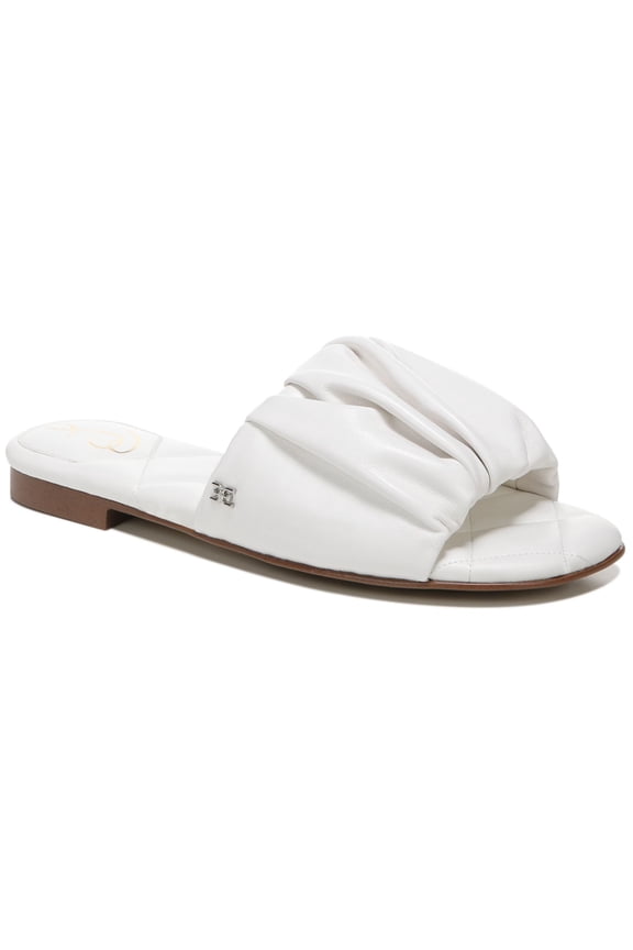 Womens White Quilted Cushioned Ruched Briar Round Toe Block Heel Slip On Leather Slide Sandals 6 M