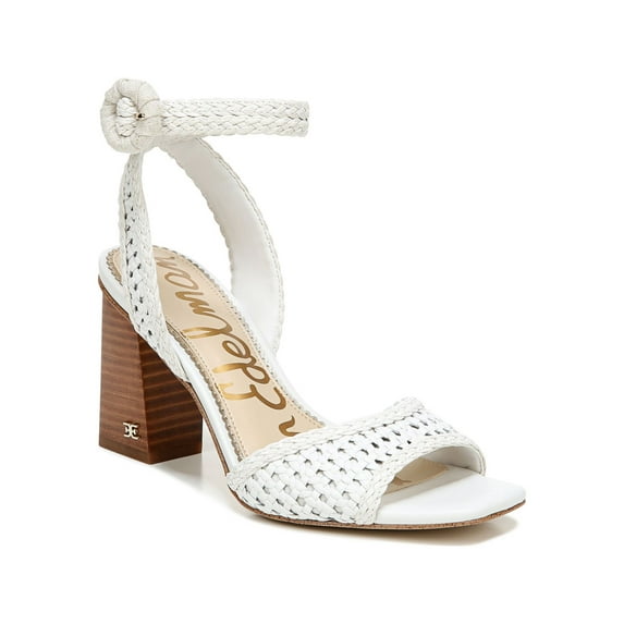 SAM EDELMAN Womens White Woven Ankle Strap Danee Square Toe Block Heel Buckle Dress Heeled Sandal 9.5
