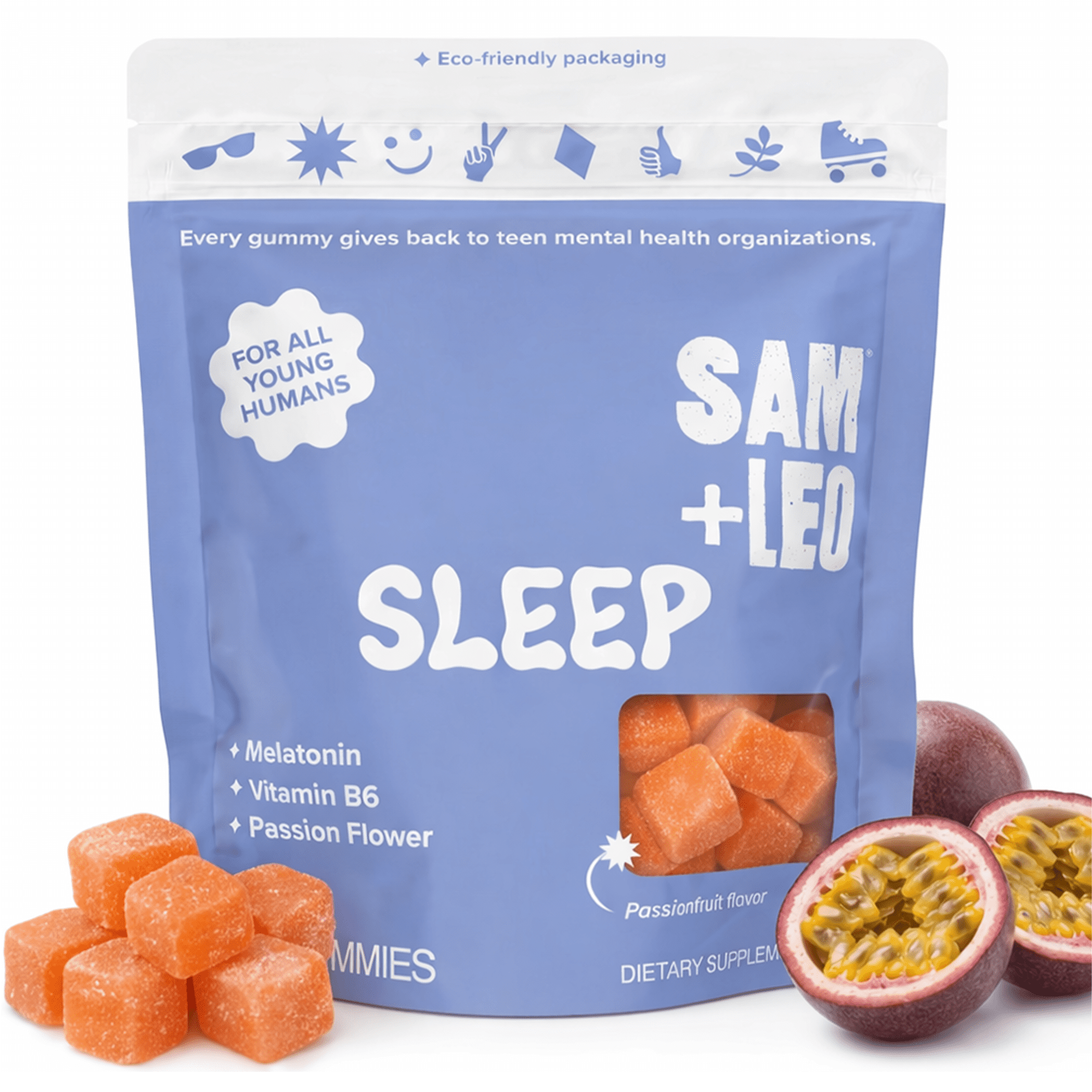 SAM+LEO Sleep Gummies for Kids & Teens with Melatonin, Passion Flower & Vitamin B6 - Gentle Sleep Aid Gummies for Restful Sleep