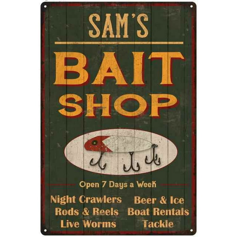 SAM'S Green Bait Shop Man Cave 12 x 18 Matte Finish Metal