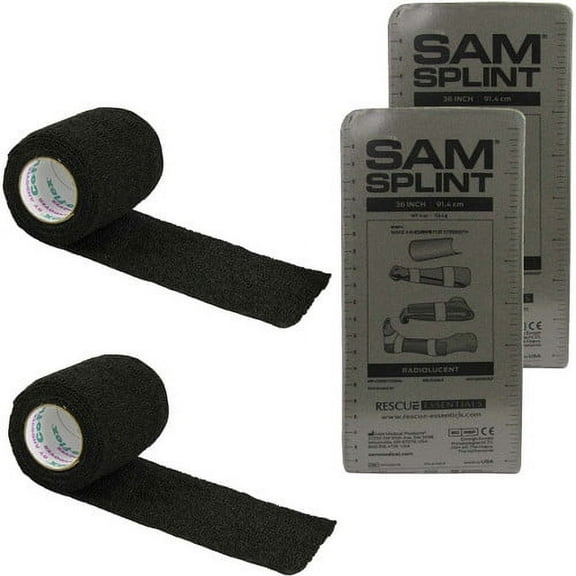 SAM Splint Combo Pack (2 Gray 36" Flat SAM Splints & 2 Black Cohesive Wrap)