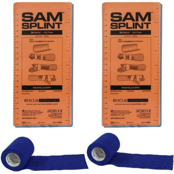 SAM Splint Combo Pack (2 Orange/Blue 36" Splints & 2 Blue Cohesive Wrap)