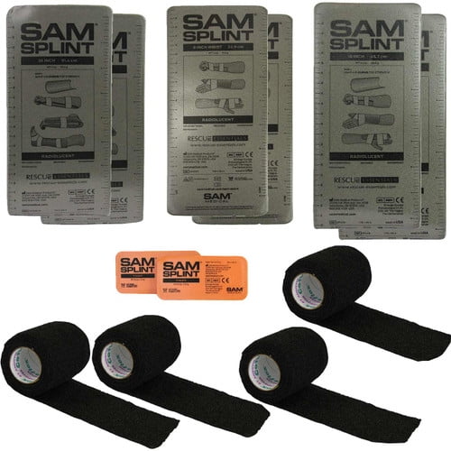 SAM Splint Combo Pack (2 x Finger, 9", 18", 36" SAM Splints with 4 Cohesive Wrap Rolls)