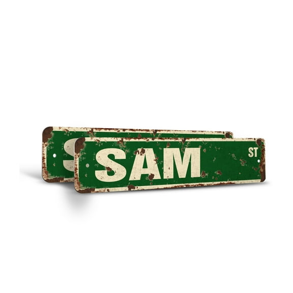 SAM Vintage Style Rustic Street Sign – (2 Pack) Childrens Name Room Sign Retro Decorative Wall Sign for Home, Bar, Garage, or Outdoor Use | 4" X 18" Plastic Road Sign