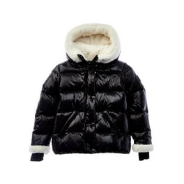 Girls' Vegan Leather Puffer Jacket Black Big Kid Size MSRP