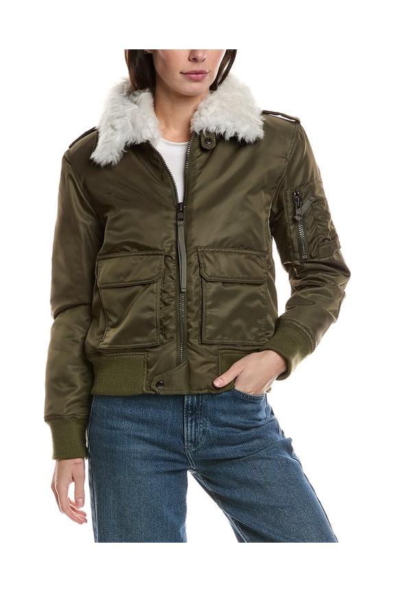 womens  Amelia Shearling-Trim Coat, xs, Green