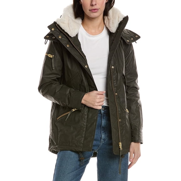 SAM. womens  Devon Shearling-Trim Coat, s, Grey