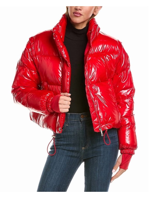 womens Zip-Off Sleeve Cropped Down Puffer Coat, l, Red