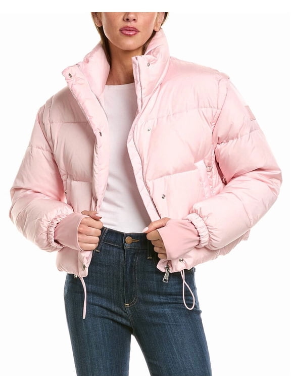 womens Zip-Off Sleeve Cropped Down Puffer Coat, s, Pink
