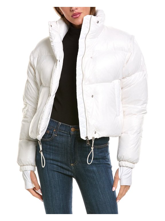 womens Zip-Off Sleeve Cropped Down Puffer Coat, s, White