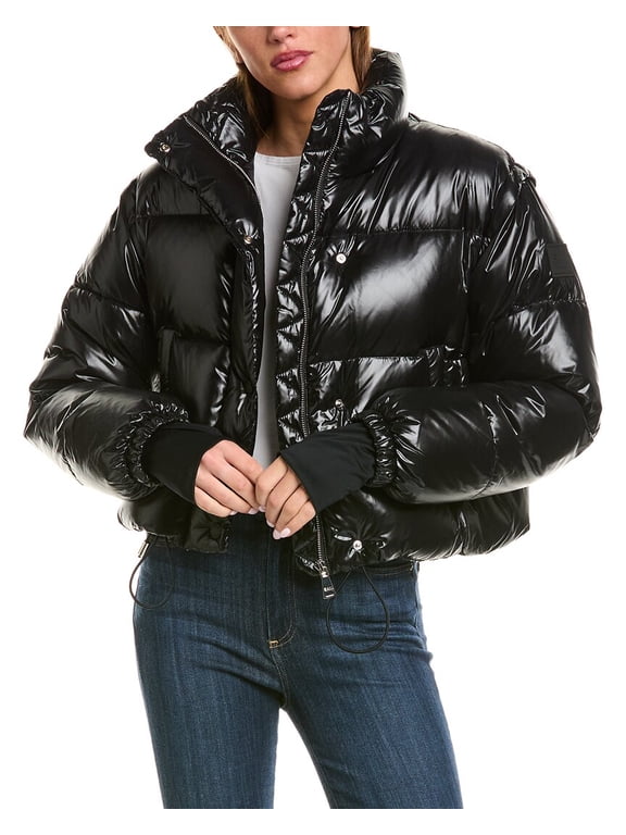 womens Zip-Off Sleeve Cropped Down Puffer Coat, xs, Black