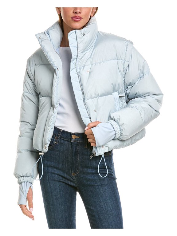 womens Zip-Off Sleeve Cropped Down Puffer Coat, xs, Gray