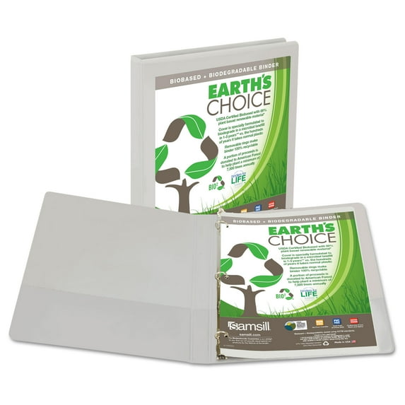 SAM18917, Earth's Choice Round Ring View Binders, 1 Each, White