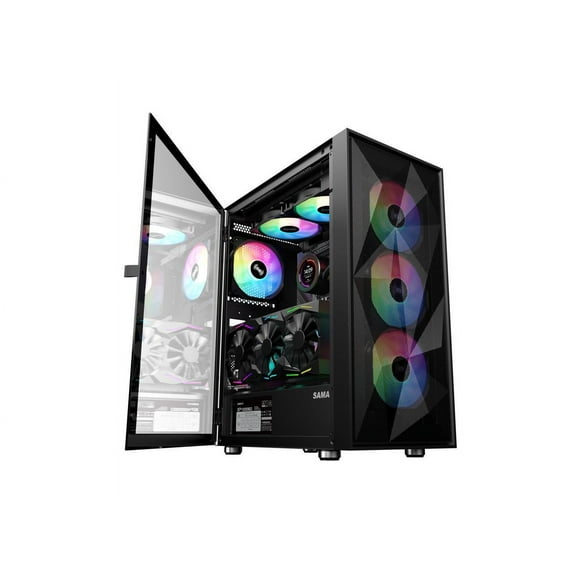 SAMA ATX Mid Tower Computer Case with 4 x ARGB Fans, Black
