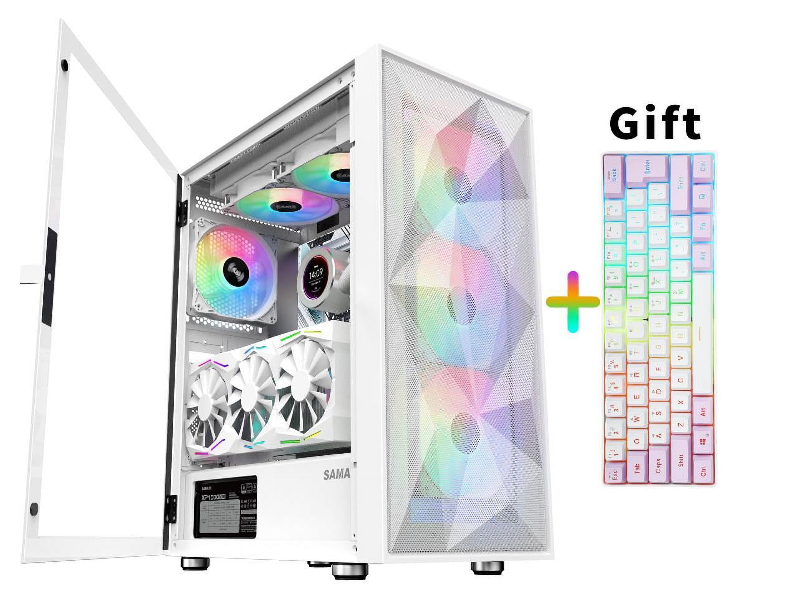 Sama 3509 white atx mid tower case with tempered glass 4 argb fans