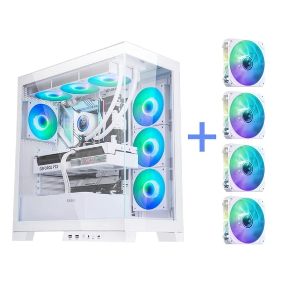 SAMA 4503 Tempered Glass ATX Mid Tower Computer Case,Support Back-plug ATX/M-ATX/ITX Motherboard Detachable column PC Case, Pre-Installed 4 ×120mm ARGB Fans