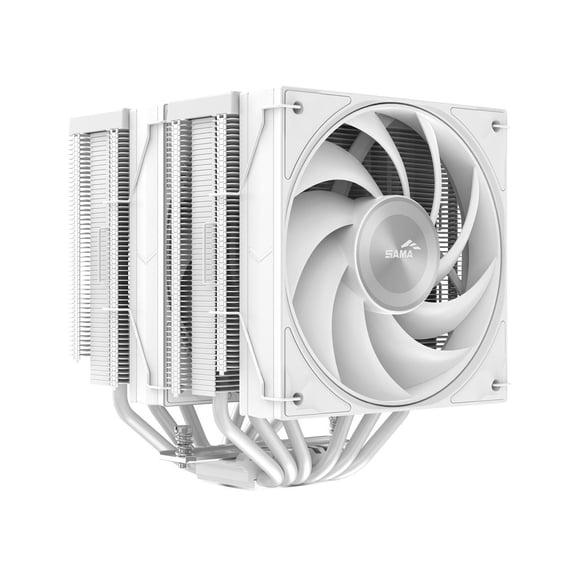 SAMA A60W Dual-Tower CPU Air Cooler Aluminum Top Cover 6 Copper Heat Pipes, Dual 120mm PWM Fans, for AMD AM4/AM5, Intel LGA 1700/1150/1151/1200/1851 Thermal Grease/White