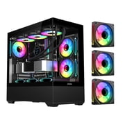 SAMA SV02 ATX Computer Gaming PC Case Mid Tower Black with 3 ARGB Fans Pre-Installed, Tempered Glass Transparent Side Panel,BTF Back Plug Motherboard Design