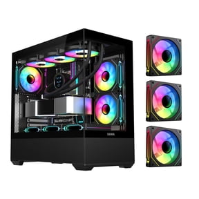 SAMA SV02 ATX Computer Gaming PC Case Mid Tower Black with 3 ARGB Fans Pre-Installed, Tempered Glass Transparent Side Panel,BTF Back Plug Motherboard Design