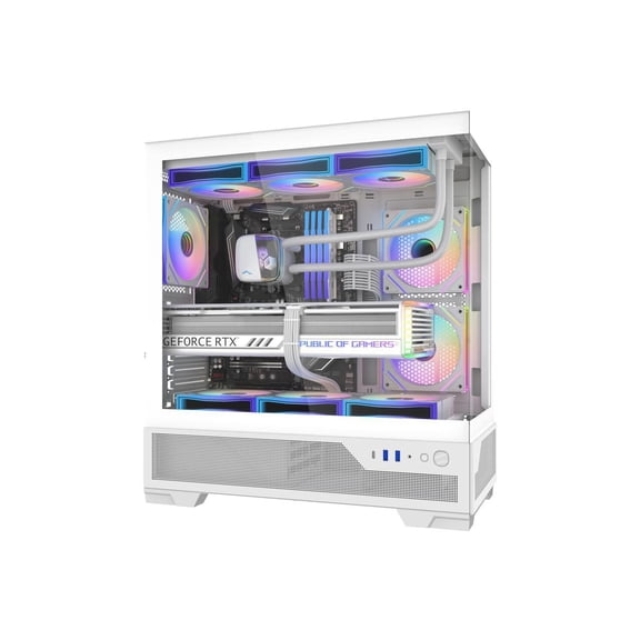 SAMA V43 Mid-Tower PC Case, 6 x 120mm PWM ARGB Fans, 4mm Tempered Glass, USB3.1 Type-C + USB 3.0 Ports, 7 Slots, Pre-Installed PWM+ARGB HUB, Supports ATX/M-ATX/ITX, White