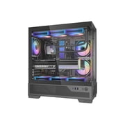 SAMA V43 Mid-Tower PC Case, 6 x 120mm PWM ARGB Fans, 4mm Tempered Glass, USB3.1 Type-C + USB 3.0 Ports, 7 Slots, Pre-Installed PWM+ARGB HUB, Supports ATX/M-ATX/ITX, Black