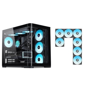 SAMA V60 PC Case, Mid-Tower Computer Case, A Curved Tempered Glass, 7 Pre-Installed ARGB PWM Fans and Fan Hub, USB Type-C, ATX/MATX/ITX Back-Connect Support, 360mm Liquid Cooler Compatible, Black