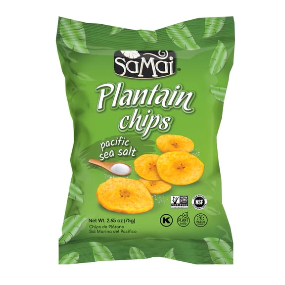 Samai Baked Plantain Vegetable Chips, Pacific Sea Salt, Crunchy, 2.65oz  Shelf Stable Plastic Bag