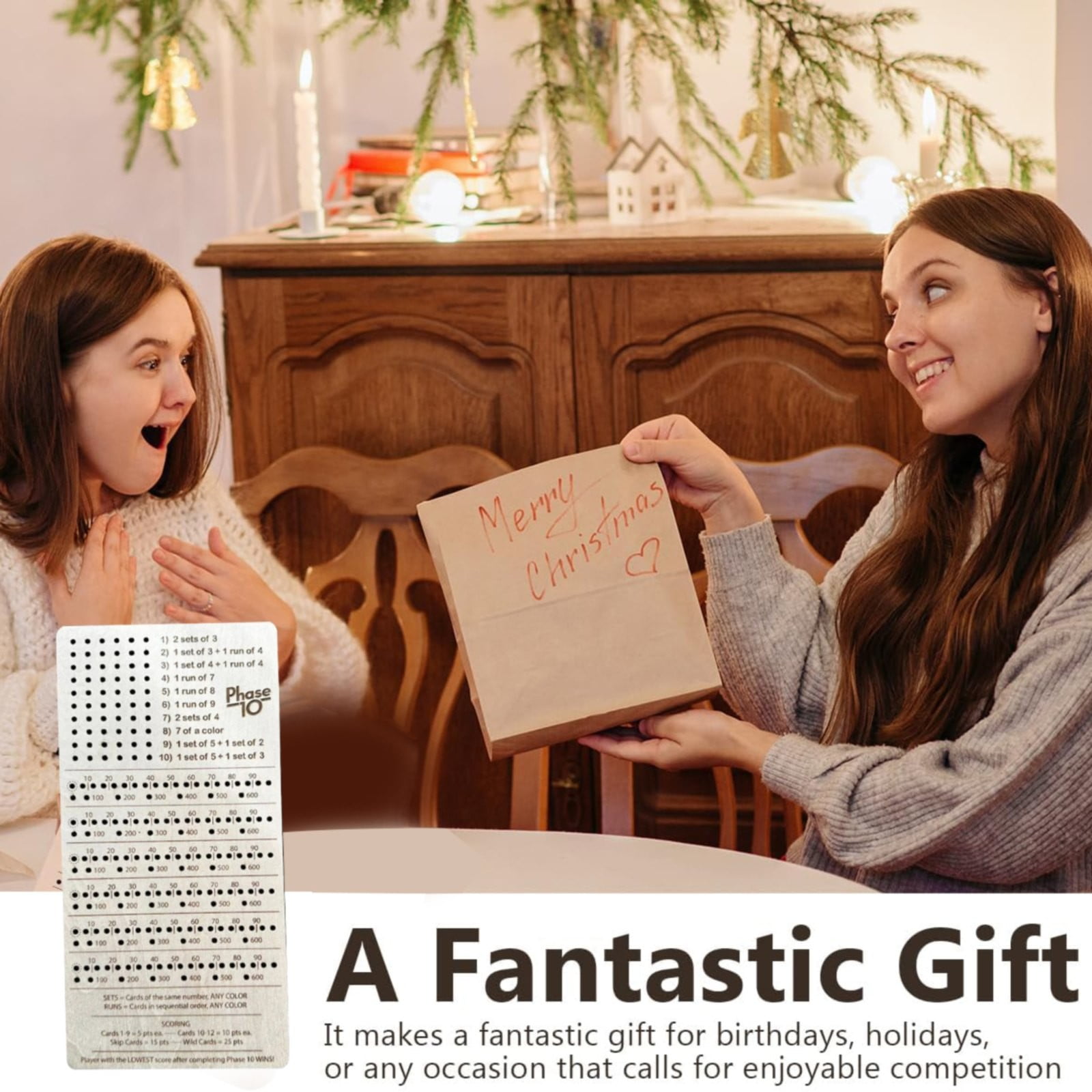 SAMCIYU Phase 10 Score Board,2025 New Wooden Phase 10 Card Game With 8