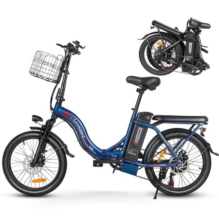 SAMEBIKES CY20 20" Electric Bike for Adults, 350W Foldable Ebike,36V 13AH Removable Battery,Shimano 7-Speed Step-Through Commuter Bike Man Woman UL2849