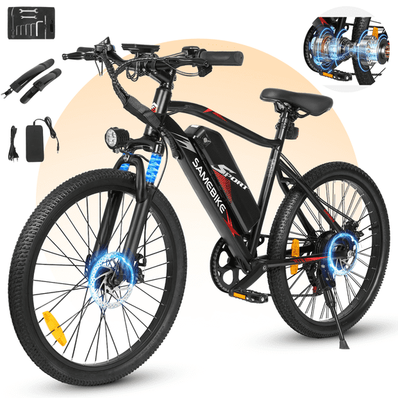 SAMEBIKES 24" Electric Bike,560W E-Bike for Adults,36V 13AH Battery Torque Sensor System 7-Speed, E Bicycle with Fork Suspension for Men Women UL2849