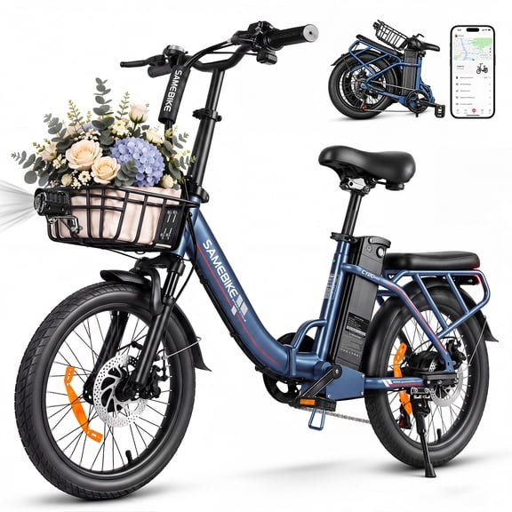 SAMEBIKE Electric Bike for Adults 20x3.0 Fat Tire Folding Ebike 749W Motor 48V 13Ah Removable Battery 7 Speed Suspension Fork Up to 20 mph Up to 55 miles Range