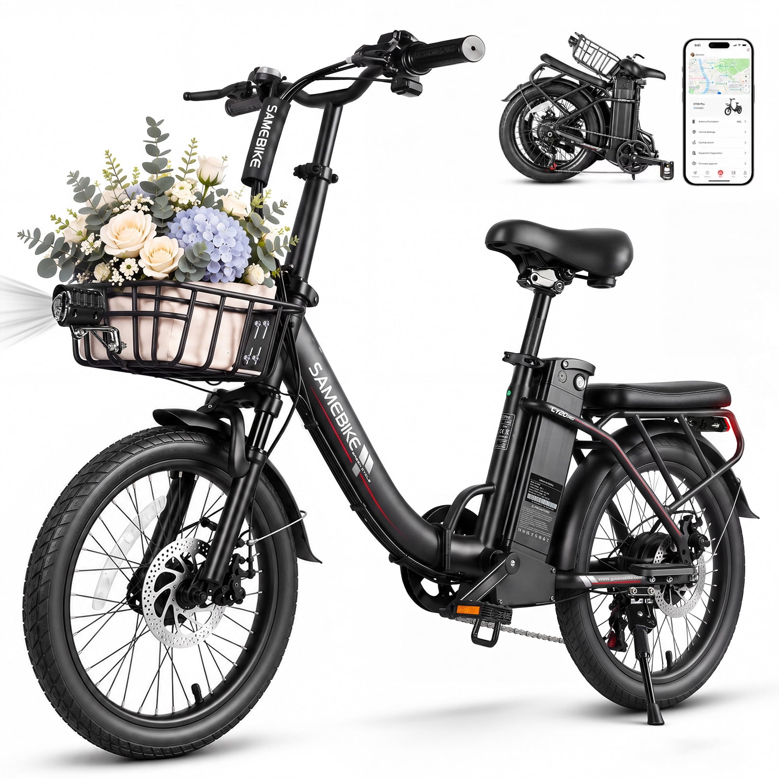 SAMEBIKE Electric Bike for Adults 20x3.0 Fat Tire Folding Ebike 749W Motor 48V 13Ah Removable Battery 7 Speed Suspension Fork Up to 20 mph Up to 55 miles Range