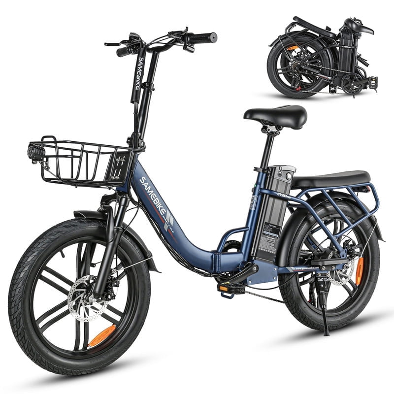 SAMEBIKE Foldable Electric Bike for Adults 20x3.0 Fat Tire Ebike 750W Peak Motor 36V 13Ah Removable Battery Up to 28 mph Up to 55 miles Range