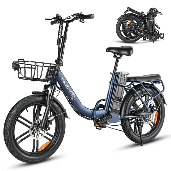 SAMEBIKE Foldable Electric Bike for Adults, 20”×3.0 Fat Tire E-Bike, 750W Peak Motor, 36V 13Ah Removable Lithium Battery, Up to 28 MPH, Up to 55 Miles Range