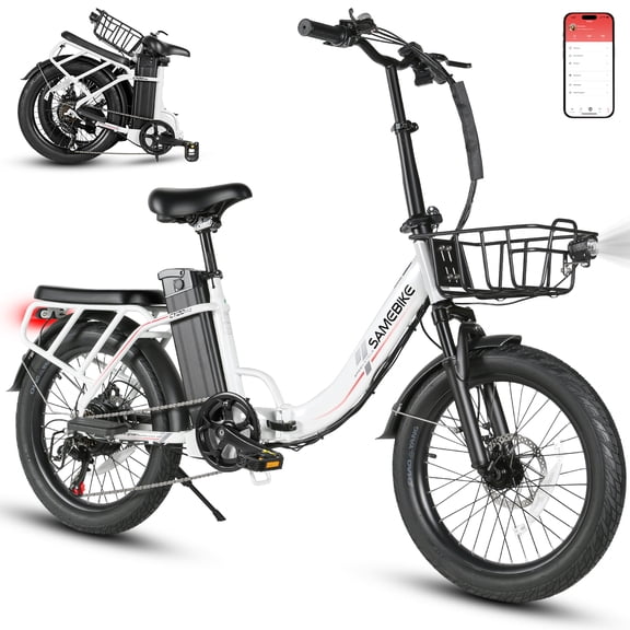 SAMEBIKE Foldable Electric Bike for Adults, 20"*3 Fat Tire Ebike with 1200W Peak Motor, 28 MPH Max Speed, 48V13AH Removable Battery, Up to 55 Miles Range, Front Suspension Step-Thru E Bike