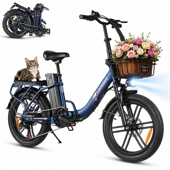 SAMEBIKE Foldable Electric Bike for Adults, 20"*3 Fat Tire Ebike with 750W Peak Motor, 20 MPH Max Speed, 36V13AH Removable Battery, Up to 55 Miles Range, Front Suspension Step-Thru E Bike