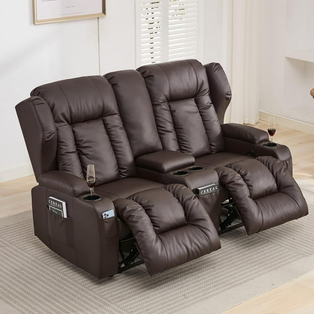 SAMERY 65.5" RV Loveseat Recliner Double Recliner RV Sofa & Console