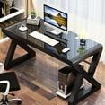 thumbnail image 1 of SAMERY Computer Desk Home Office Desks, 55.1 Inch Modern Simple Office Black Glass Desk Computer Table Study Gaming Writing Desk, Fashion Strength Tempered Glass Office Laptop Desk, 1 of 8