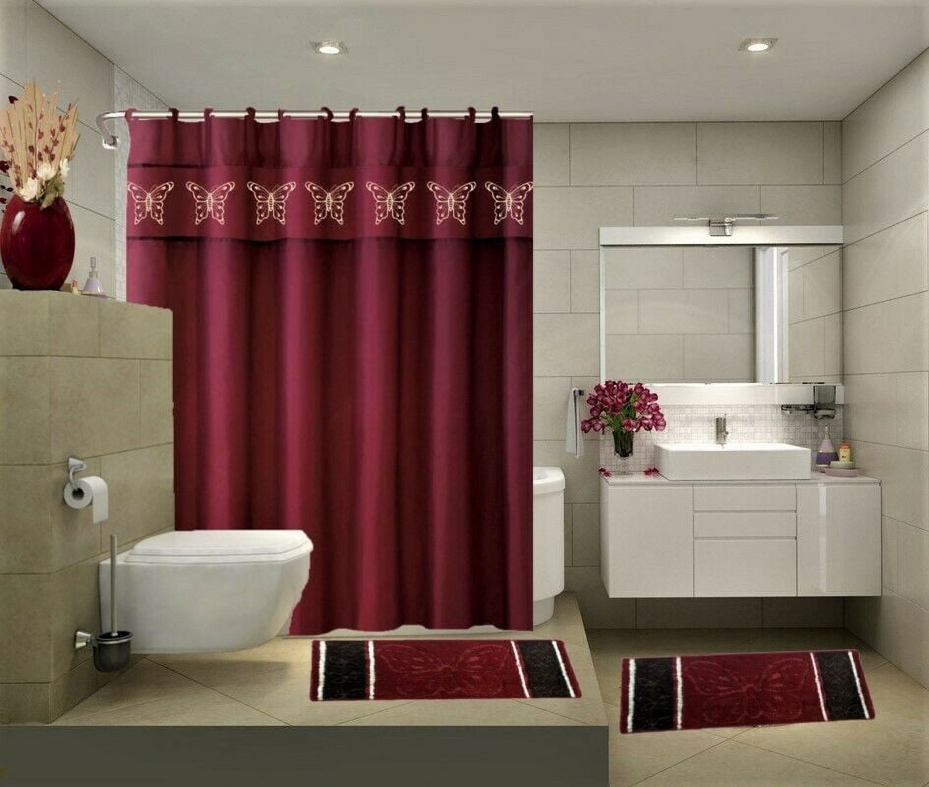 SAMIMPORT2011 Bathroom Set, 15 Pcs 2 Non Slip Rugs, Shower Curtain