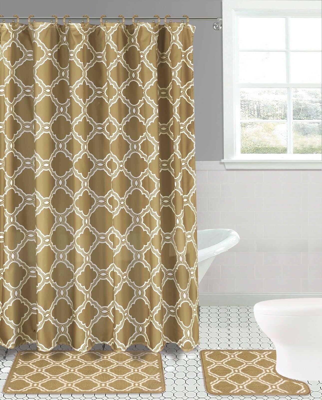 19-Piece Bathroom Linen & Accessory Set with 2 Non-Slip Bath Mats