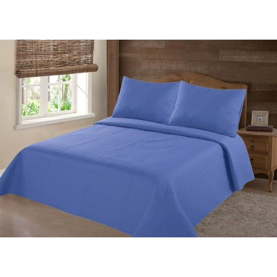 SAMIMPORT-2011 3-Piece Light Blue Solid Quilt Set, Queen