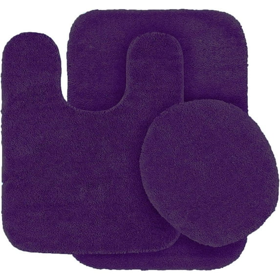 Bathroom Collection 3 Pieces Includes, 1 Contour Mat, 1 Lid Toilet Cover, 1 Bath Mat Anti-Slip With Rubber Backing #6 Purple Solid Color