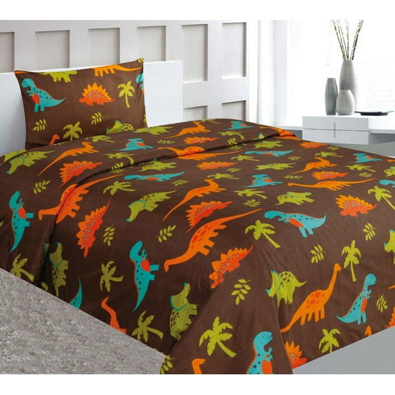 SAMIMPORT-2011 Bed Sheet Set 3-Piece Brown Dinosaur Microfiber Sheet Set, Twin – Lightweight