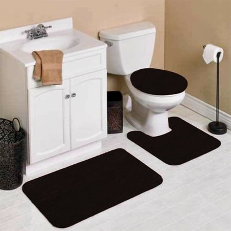 SAMIMPORT-2011 Black Polyester Bath Rug Set, Non-Slip (3-Piece)