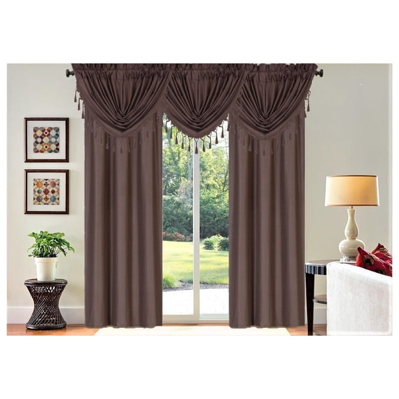 SAMIMPORT-2011 Elegant Linen Textured Brown Blackout Curtains & Valances, 35” x 84” (2 Panels)