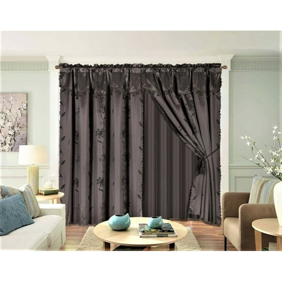 SAMIMPORT-2011 Faux Silk Leaf Floral Design Light Filtering Curtains, 120” x 84” (2 Panels)