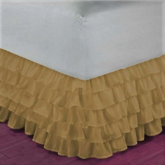 SAMIMPORT-2011 Gold Ruffled Bed Skirt Wrap Around Solid Polyester Gathered Bed Skirt, Twin