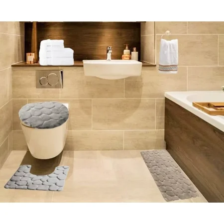 SAMIMPORT-2011 Rock Solid Gray Polyester Bath Rug Set, 19" x 30", Machine Washable (3 Count)