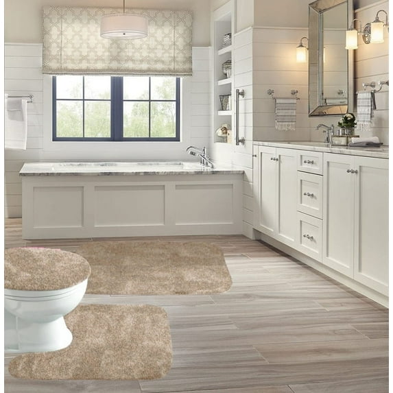 SAMIMPORT-2011 Soft Plush Solid Gray Polyester Bath Rug Set, 18" x 30", Non-Slip Backing (3 Count)