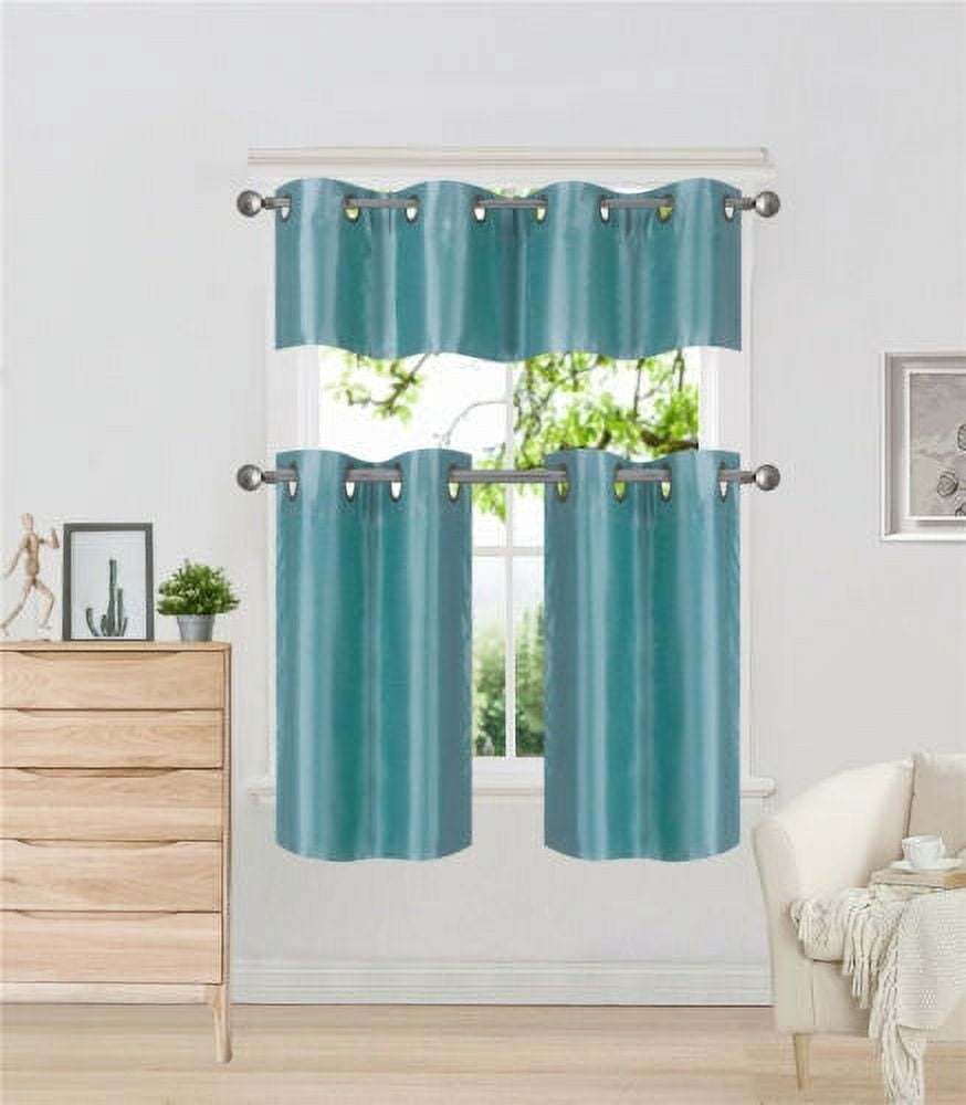 SAMIMPORT-2011 Solid Faux Silk Blackout Kitchen Window Treatment ...